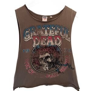 Grateful Dead Graphic Tank Top Womens Medium Brown Skull Roses Vintage Style